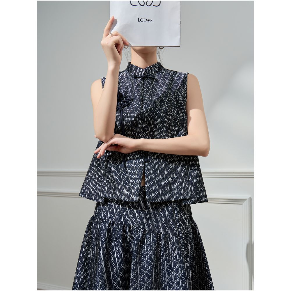 Plum Jan New Chinese style suit high end jacquard rose vest skirt female summer 2025 new image 5