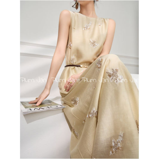 ASAYA5008 – Golden Petal Embroidered Dress 🌼✨