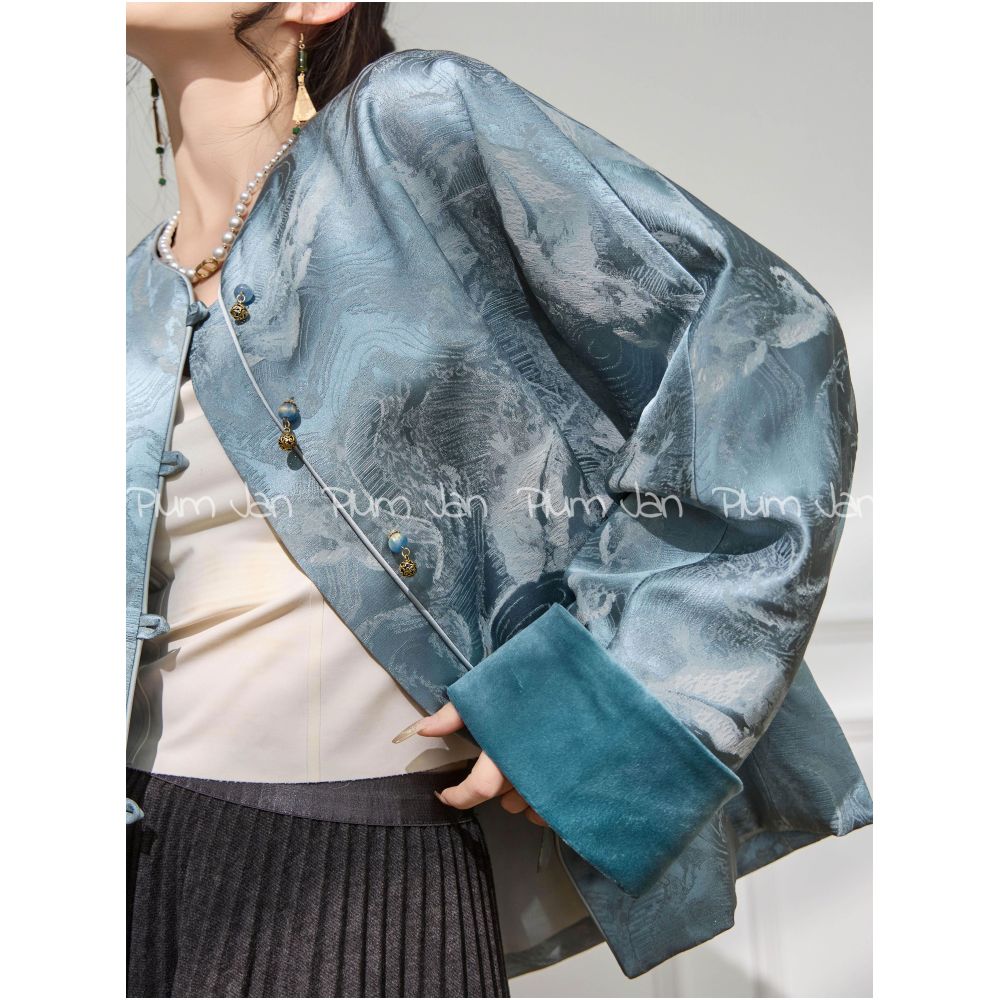 Plum Jan Unique and super beautiful new Chinese style blue jacket for women s clothing 2025 new popular autumn and winter styles image 8