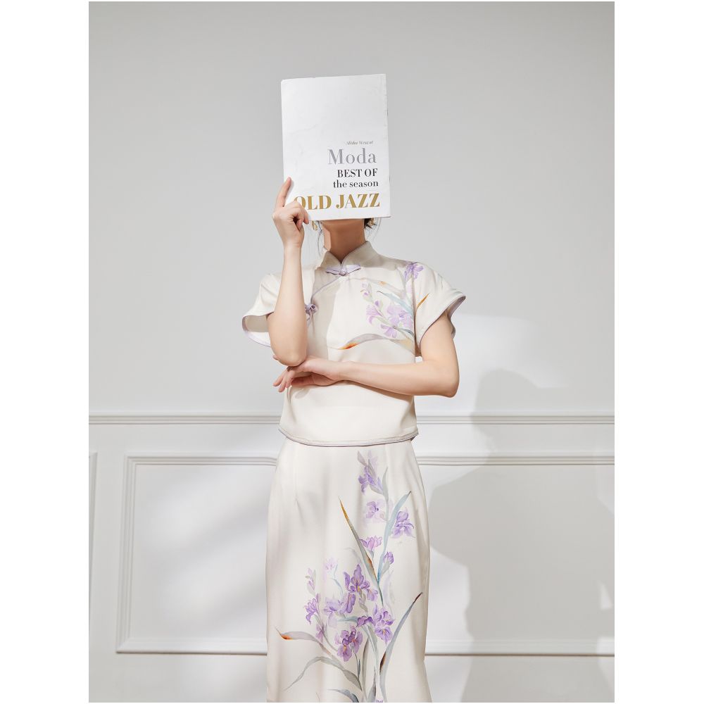Plum Jan New Chinese style suit Chinese style women s summer style this year popular beautiful modified cheongsam skirt two piece suit image 9