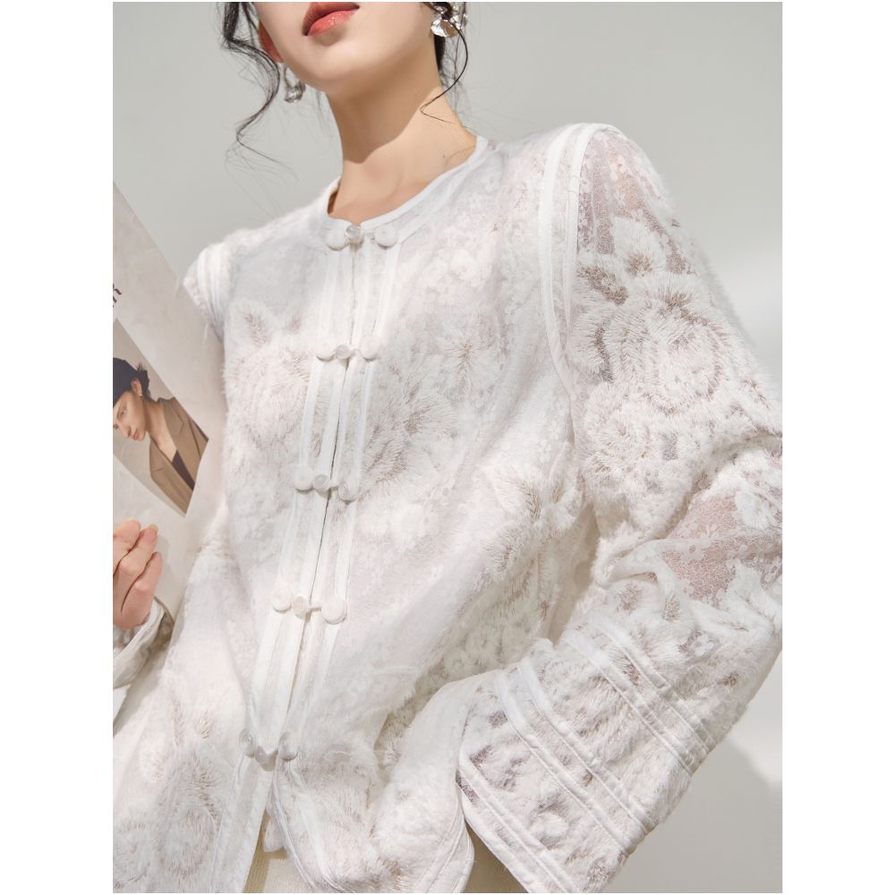 Plum Jan New Chinese style white shirt women s 2025 new design sense light luxury temperament shirt top image 1