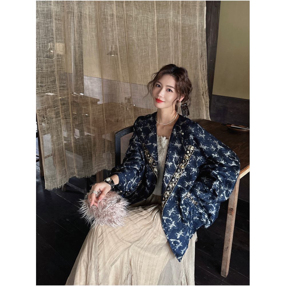 Sanji Black Flower Nianqingci New Chinese style woven gold wire baseball jacket national style early autumn jacket female unique and beautiful image 14