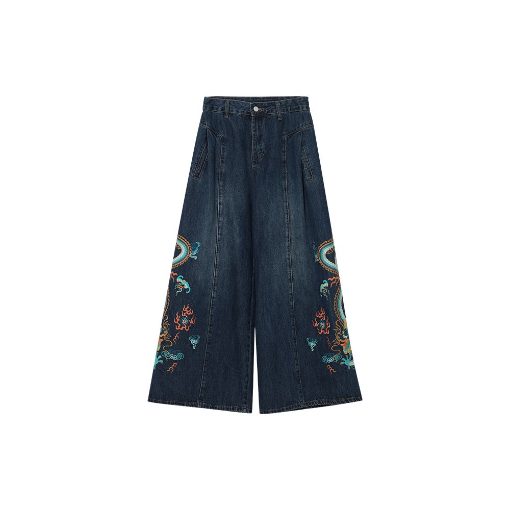 Su Luo original Dragon Qi Spring Comes spring new national trend wide leg trousers heavy embroidery loose jeans image 5