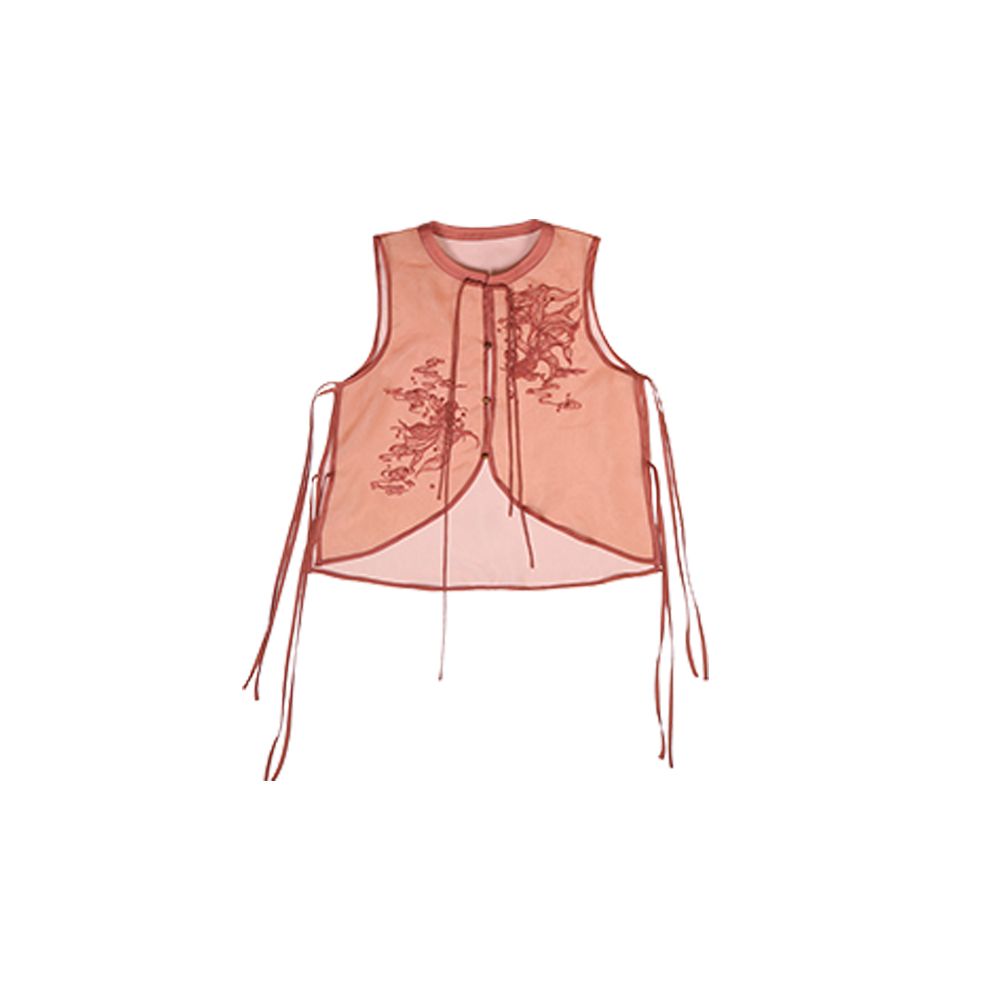 Dream Dream Carp National Style Original Innovation Chinese Embroidery Chinese Style Vest Stand up Collar Shirt Orange Red Slant Cut Fish Tail Skirt Autumn image 6