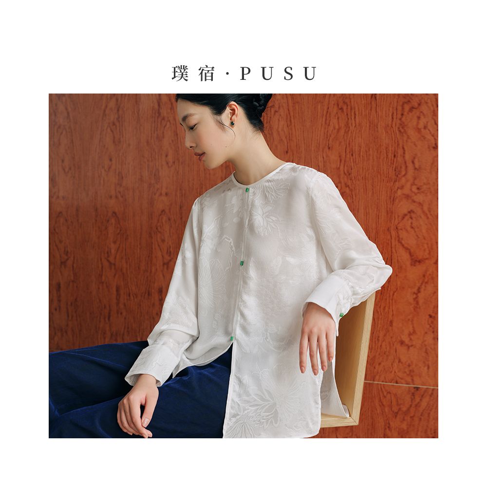 Pusu Silk Mulberry Shirt Women s Jacquard Round Neck New Chinese Summer Light Luxury Large Edition Old Money Style Top image 0