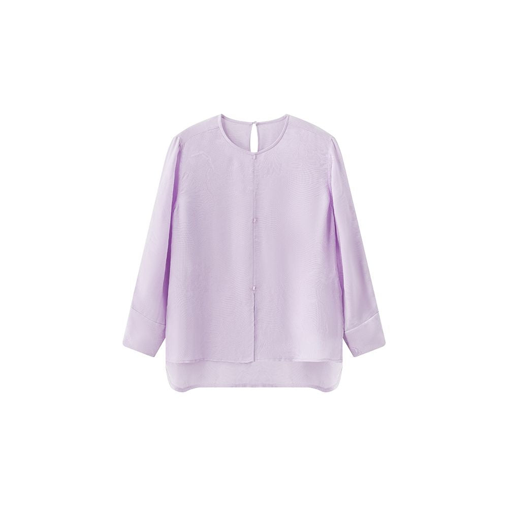 Pusu Silk Mulberry Shirt Women s Jacquard Round Neck New Chinese Summer Light Luxury Large Edition Old Money Style Top image 5