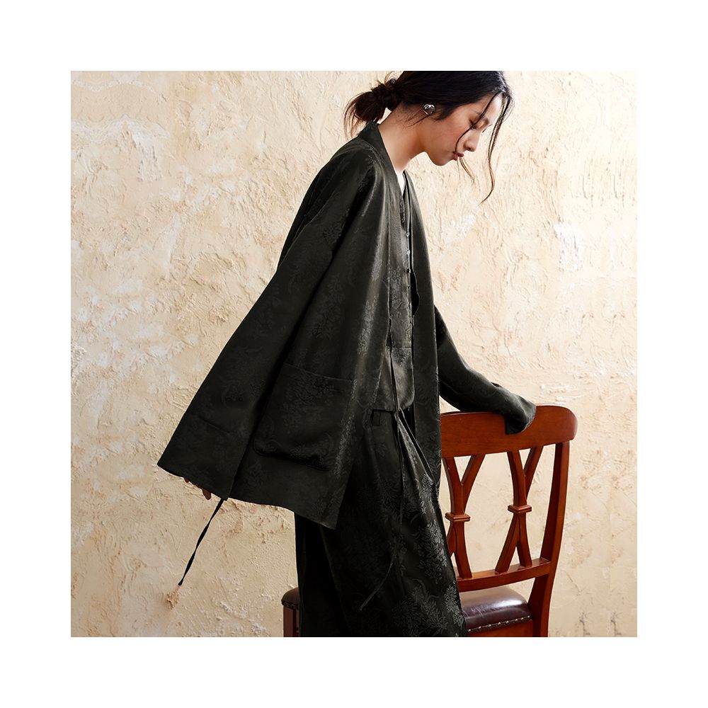 Pusu New Chinese Spring and Autumn Set Women s High end Chinese Style Coat Wide Leg Pants Vest Retro Style Three piece Set image 0