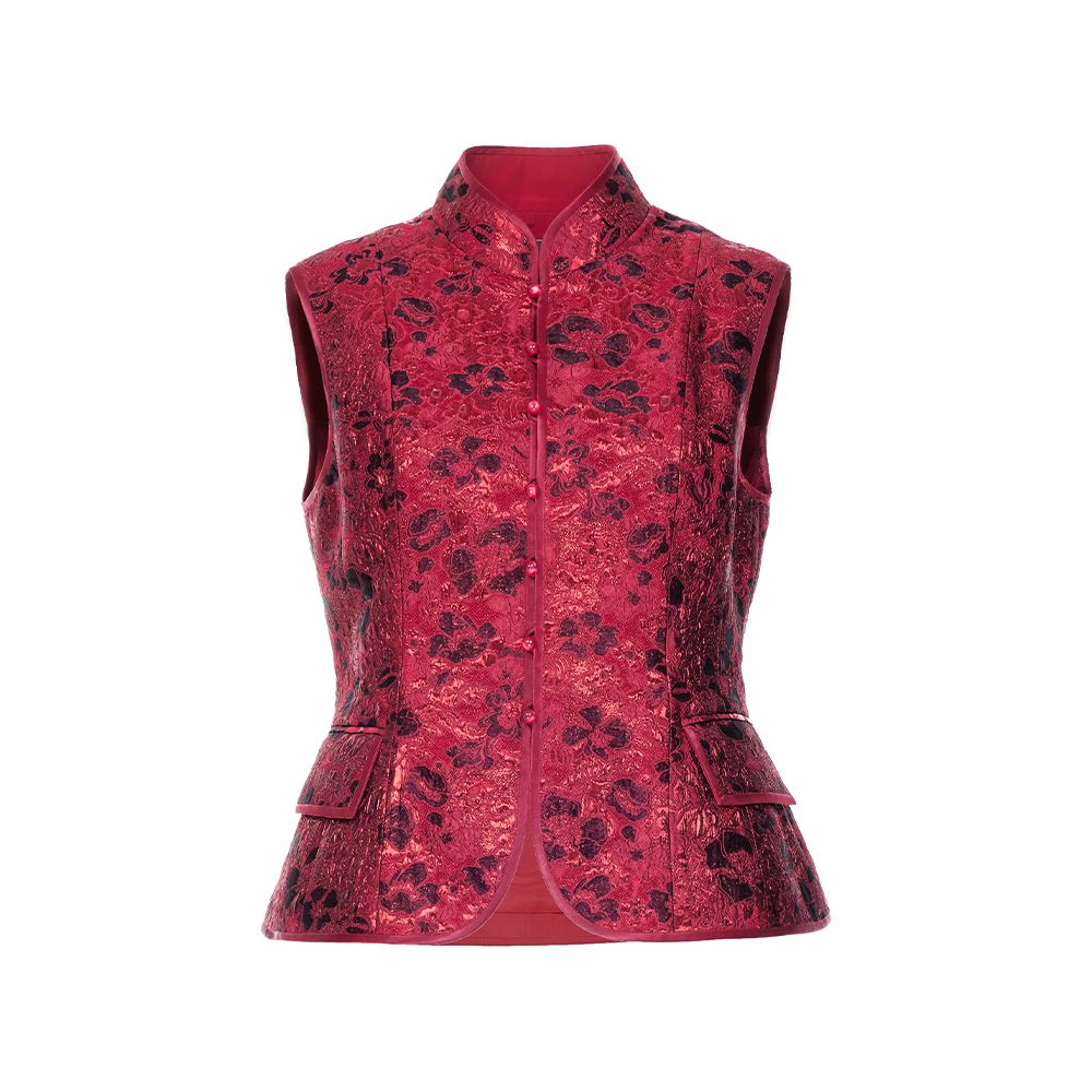 Hua Mu Shen Xin Chinese style standing collar vest for women s new collection waist cinched sleeveless vest camisole Chinese style jacquard double breasted vest image 7