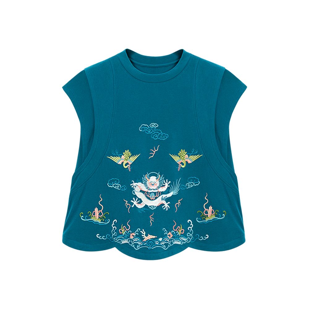 Original by Su Luo SOLO White Dragon Summer China Chic Embroidery Loose Top Casual Shorts Sportsuit image 9