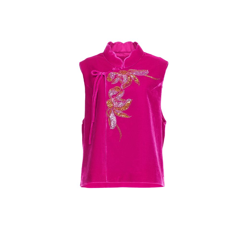 Hua Mu Shen Xin Chinese Embroidered Vest Women s New Style Glossy Velvet Vest Shoulder Chinese Style Standing Collar Red Clip image 10
