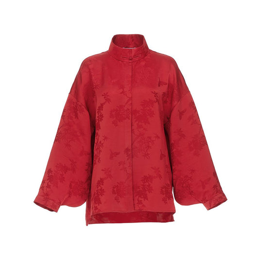 ASAYA5053 – Crimson Serenity Jacquard Blouse ❤️‍🔥🌿
