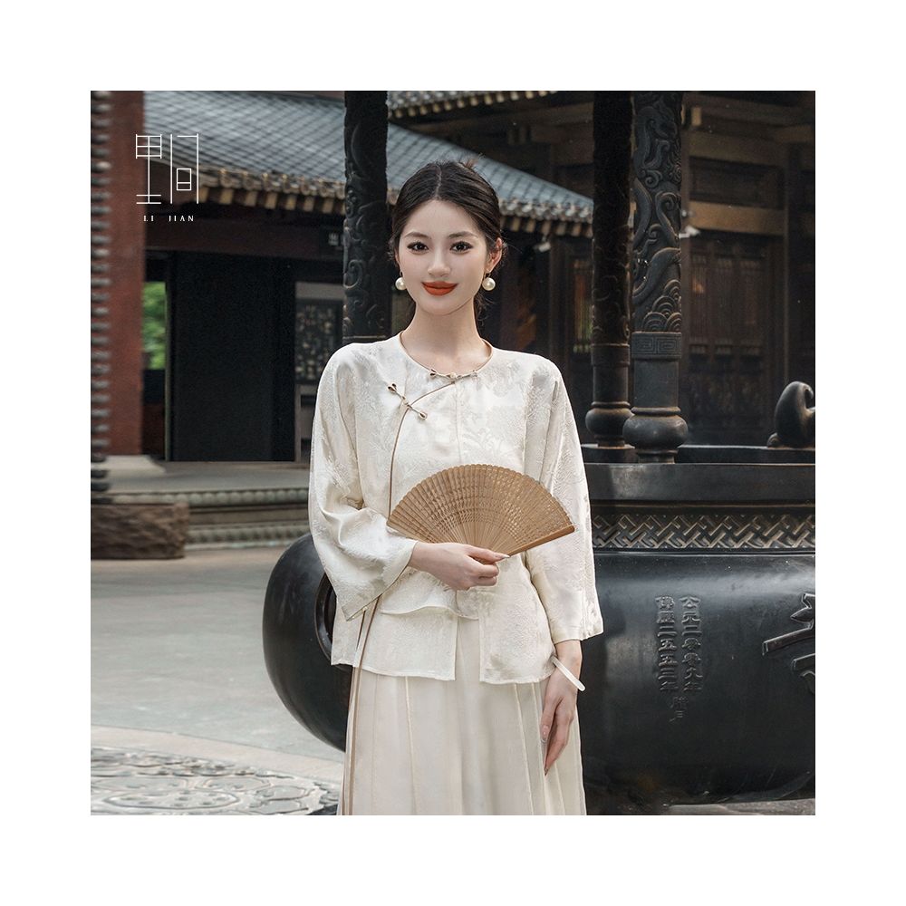 Li Jian s new Chinese style mulberry silk Zen style buckle loose and versatile high end long sleeved shirt women s top image 13