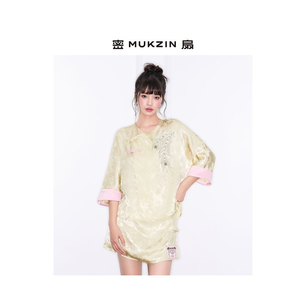 Secret Fan Summer New Collection 2025 New Summer Fu Series New Chinese Embroidery Shirt National Style Top Short Skirt Set image 0