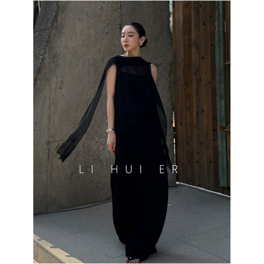 LiHuiEr Night Cicada Black Straight Leg Casual Pants niche design slim and hanging pants wide leg pants image 4
