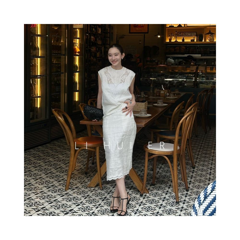 Li Hui Er Summer Sleep Elegant Casual Sleeveless Top Hollow Design Vest Linen Shirt image 9