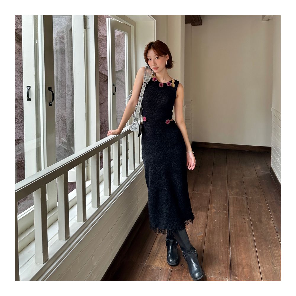 Fifth Festival Battle Skirt Women s Autumn Customized Handmade Nail Bead Heavy Industry Sleeveless Hollow out Slimming Tassel Dress Long Skirt image 1