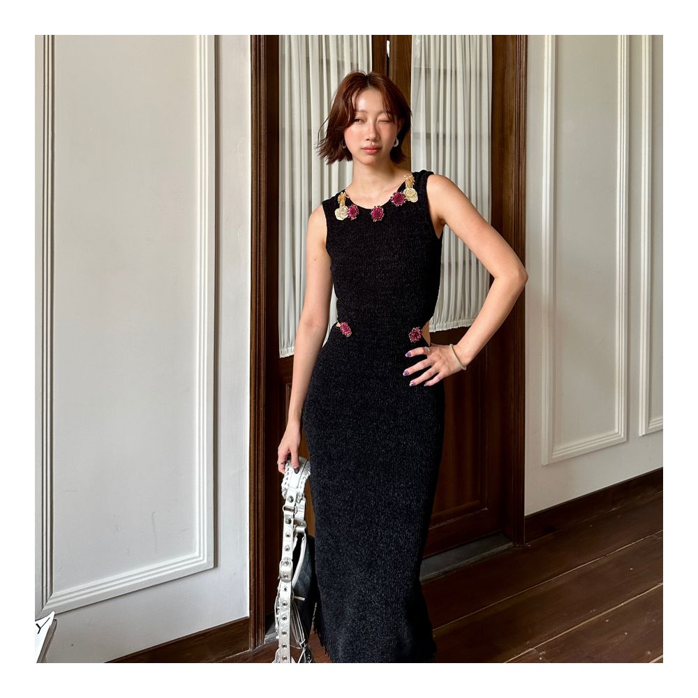 Fifth Festival Battle Skirt Women s Autumn Customized Handmade Nail Bead Heavy Industry Sleeveless Hollow out Slimming Tassel Dress Long Skirt image 3