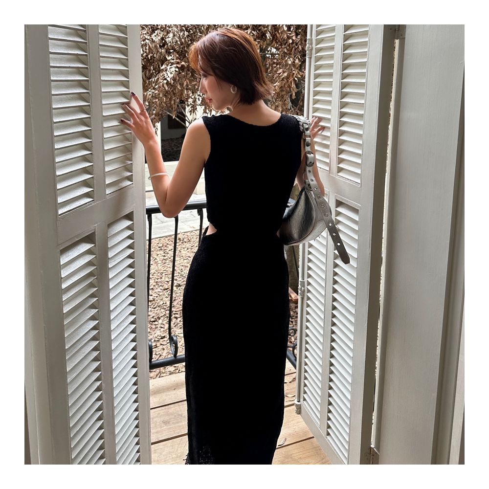 Fifth Festival Battle Skirt Women s Autumn Customized Handmade Nail Bead Heavy Industry Sleeveless Hollow out Slimming Tassel Dress Long Skirt image 5