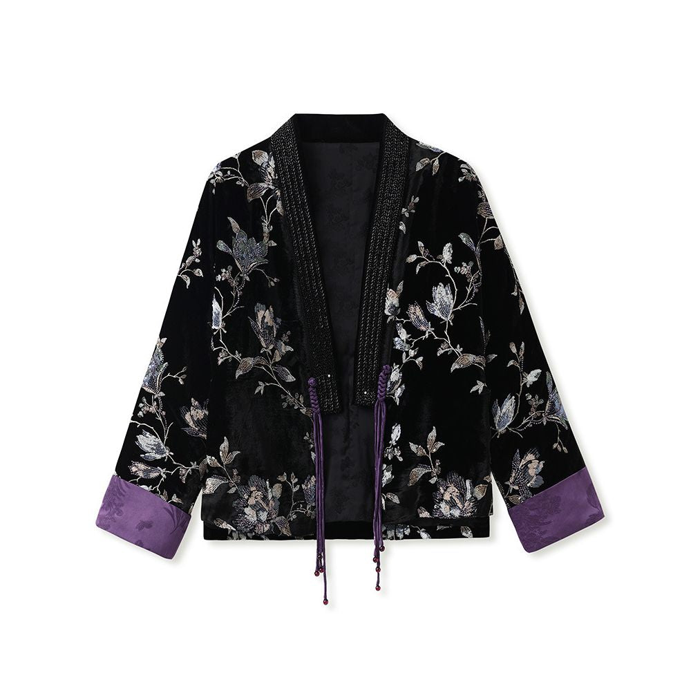 Tang Dou Gao Dingmeng Purple Vine New Chinese style cotton cardigan light luxury Chinese style nail bead embroidered cotton jacket women s winter jacket image 8