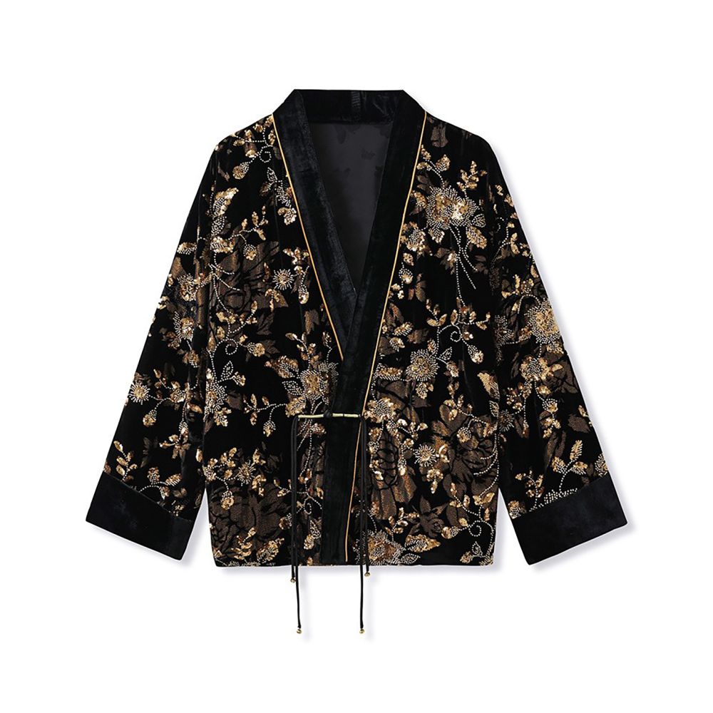 Tang Dou Gao Ding Gilded Flower Shadow New Chinese style Burnt Flower Embroidered Bead Cardigan National Style Mulberry Silk Old Money Style Coat for Women image 10