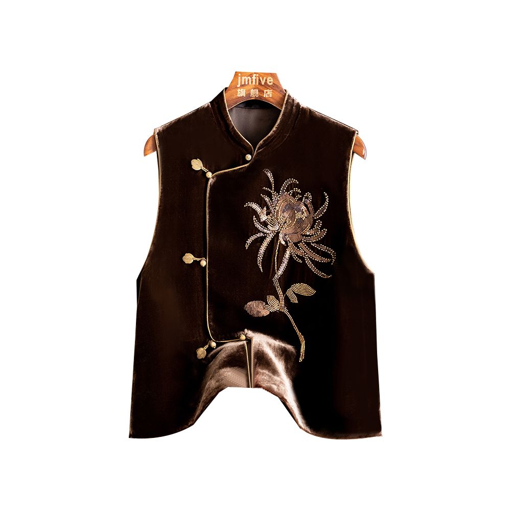 Western style pearl silk velvet vest for women in autumn 2025 improved buckle new Chinese Tang style top for women image 9