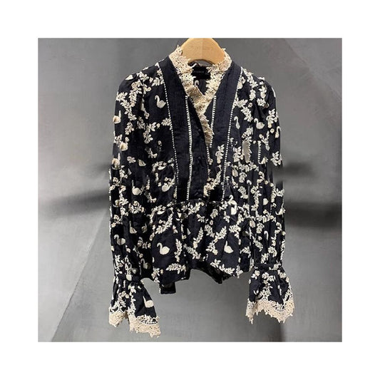 ASAYA5082 – Swan Embroidered Lace Blouse 🦢🌿
