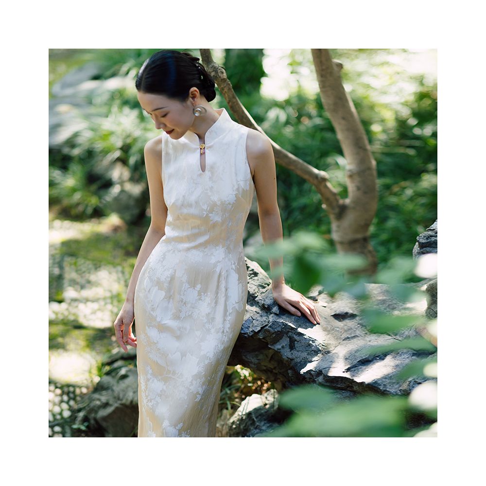Dear Mudan New Chinese Qipao engagement dress daily wearable long skirt white high end elegant sleeveless morning gown image 6