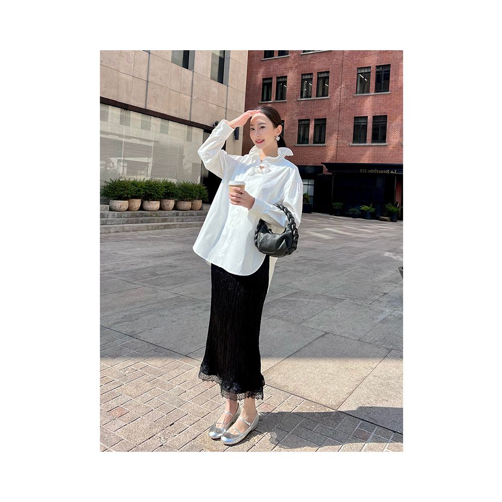 X Rose light mature wind wood ear design sense shirt new niche loose and age reducing fashionable base top for women image 1