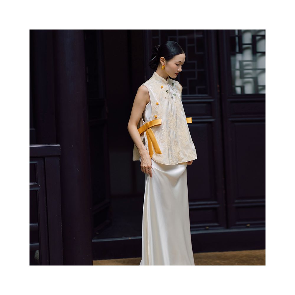 Dear Peony Bride Chinese style Morning Robe High end Toasting Dress Cheongsam Set Engagement Banquet Dress Long Skirt image 1