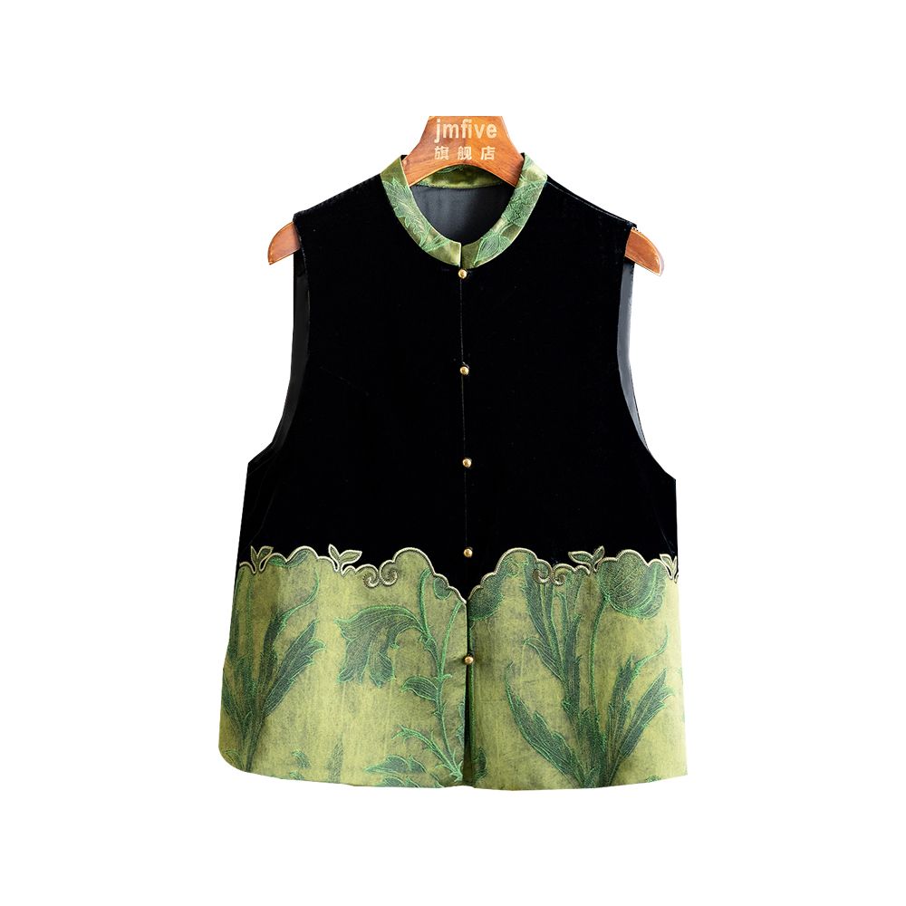 New Chinese style silk velvet simple and versatile vest with vest and shoulder for women in autumn 2025 retro contrasting color spliced vest image 13