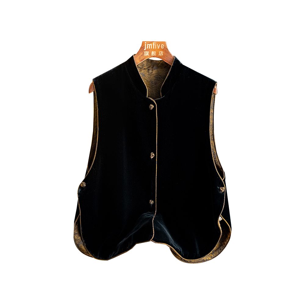 New Chinese style silk velvet stand collar vest waistcoat women 2025 autumn new retro temperament slim vest image 3