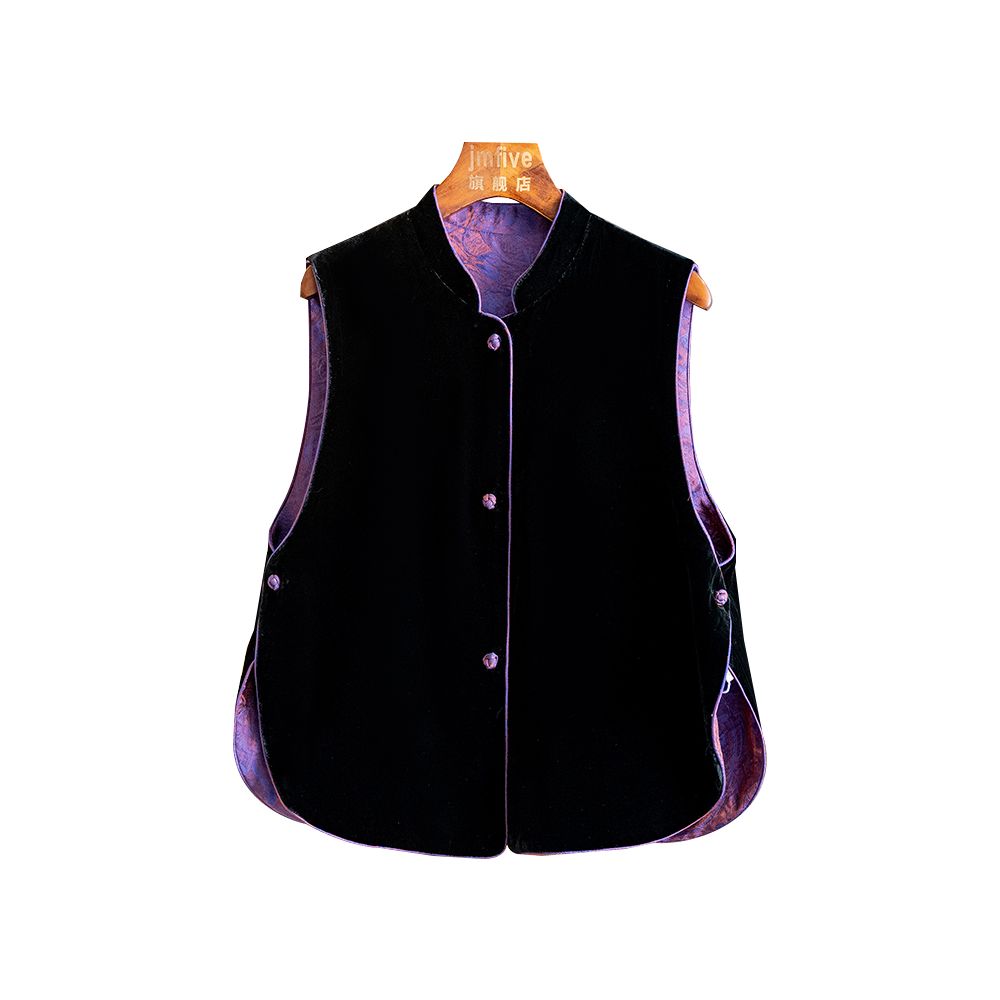 New Chinese style silk velvet stand collar vest waistcoat women 2025 autumn new retro temperament slim vest image 7