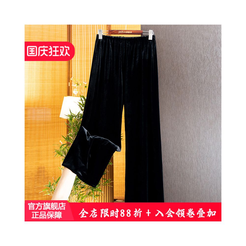 New Chinese style versatile commuting casual simple velvet long pants for women 2025 autumn new fashion retro wide leg pants for women image 1