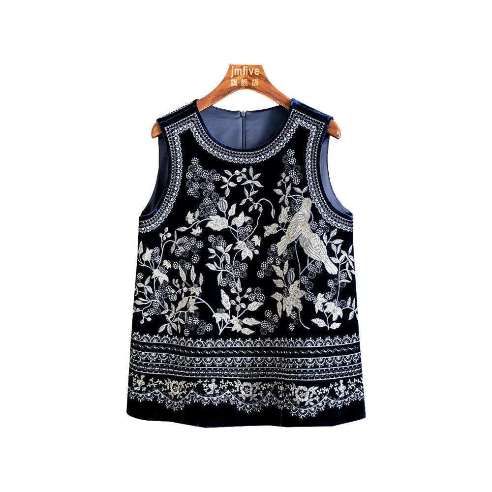 New Chinese Style Silk Velvet Heavy Embroidery Vest for Women Autumn 2025 New Arrival Mulberry Silk Chinese Style Vest for Women image 6