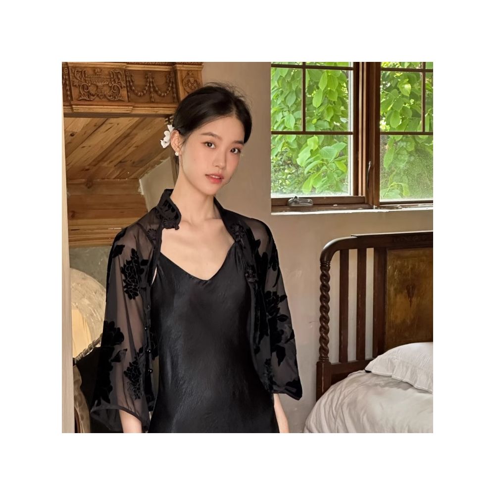 Ti Ti Ti black all acetic acid diagonal cut waist strap long dress with spring and autumn style design feeling inside image 4
