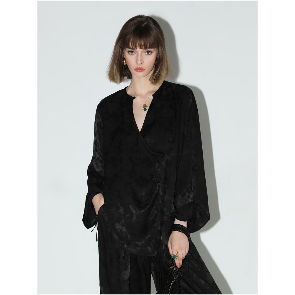 COCOBELLA New Chinese Style Jacquard Satin Shirt for Women Early Autumn Off Front Button Down Top SR3061B 4 image 6