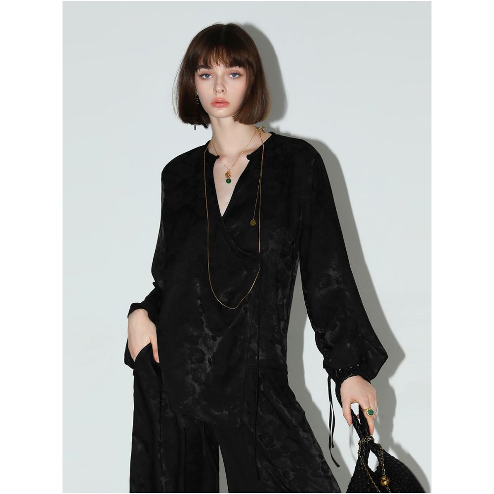 ASAYA5104 – Noir Petal Wide-Leg Pants 🖤🌿