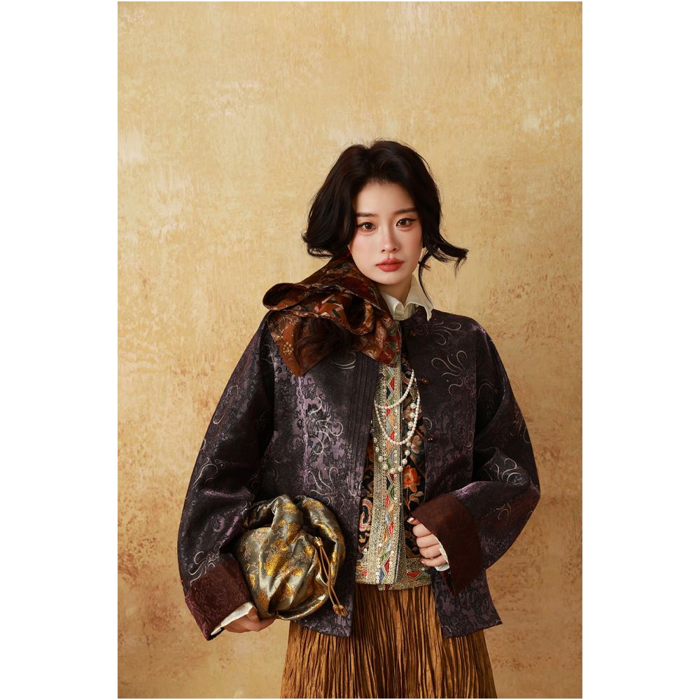 dangdang somes Jinse Liunian Oil Silk Floating Glossy Three Dimensional Jacquard Shiny Style Women s Jacket image 1