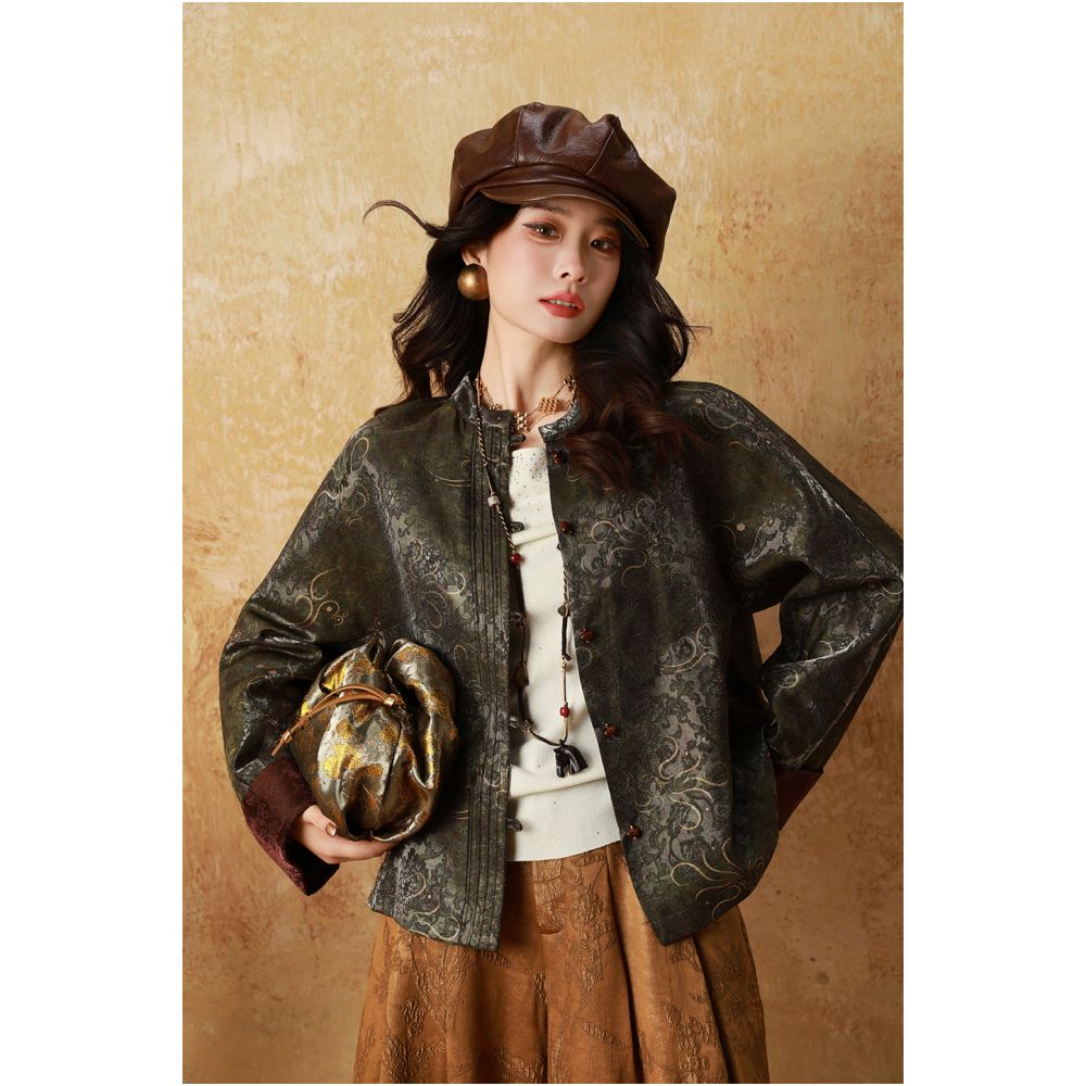 dangdang somes Jinse Liunian Oil Silk Floating Glossy Three Dimensional Jacquard Shiny Style Women s Jacket image 14