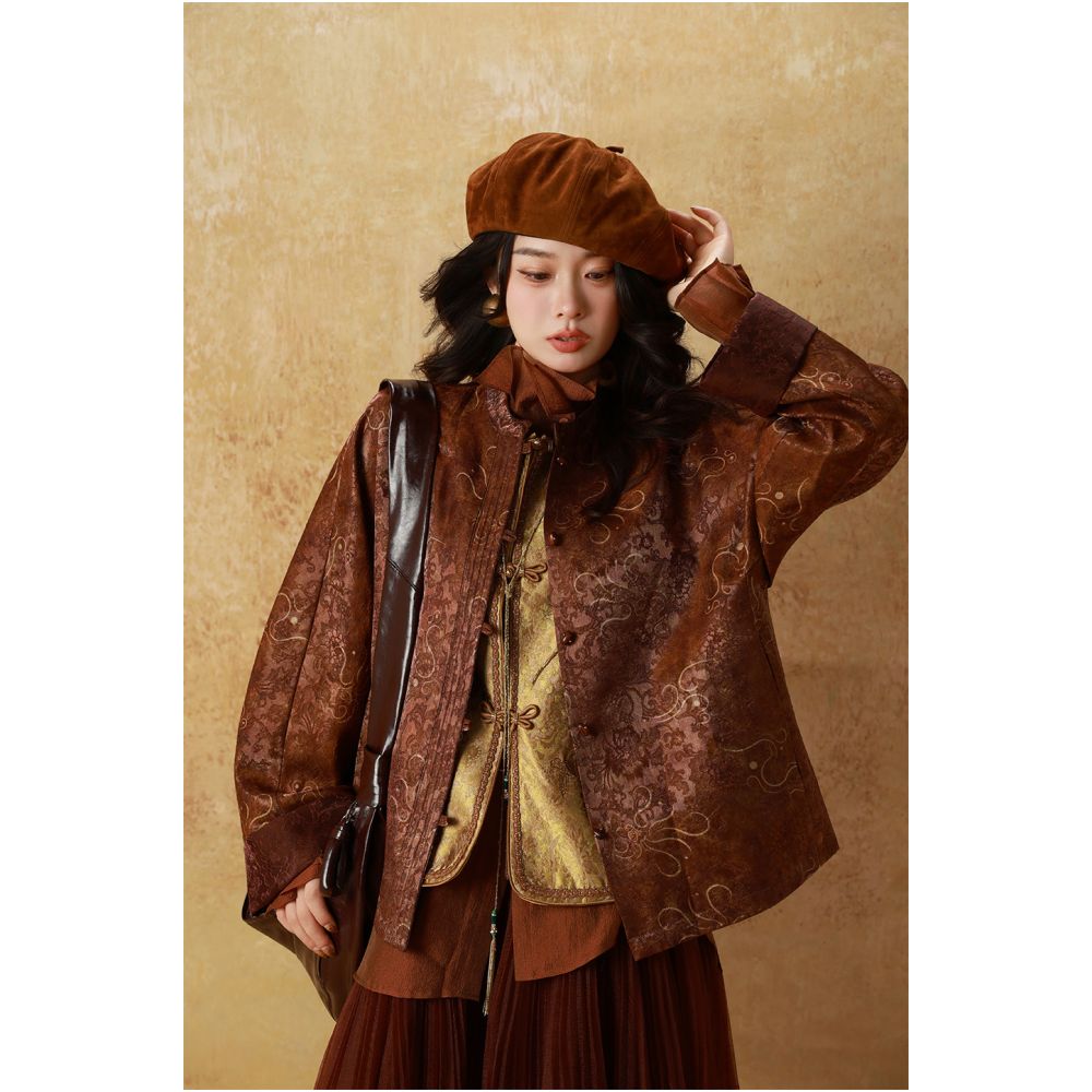 dangdang somes Jinse Liunian Oil Silk Floating Glossy Three Dimensional Jacquard Shiny Style Women s Jacket image 18