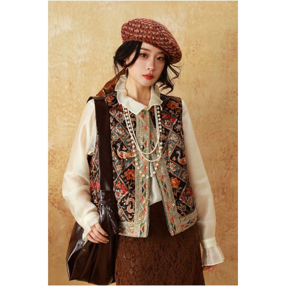 dangdang somes Blooming Flowers in Spring Rubik s Cube Flower Embroidery Ethnic Style Dense Embroidery Quilted Vest image 8