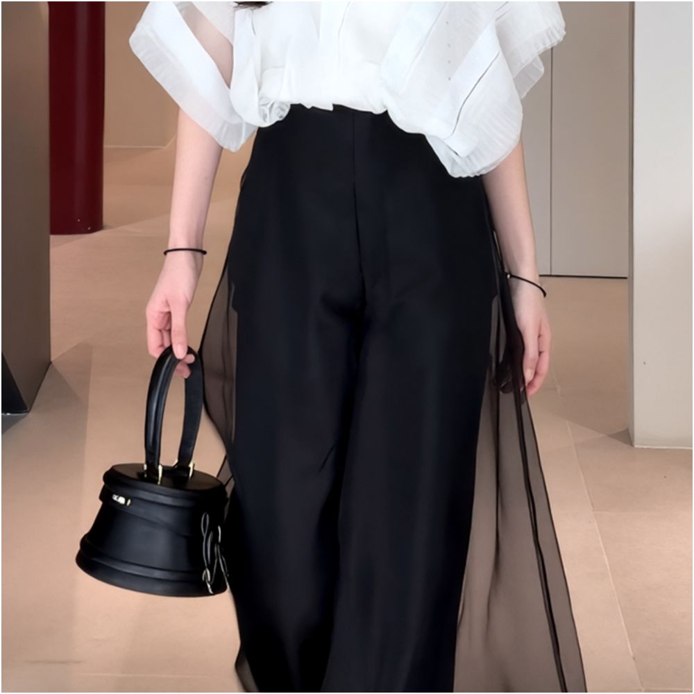 2025 Summer New Fashionable European High end Exquisite Mesh Design Wide Leg Pants for Women Small and Unique Floor Pants image 5