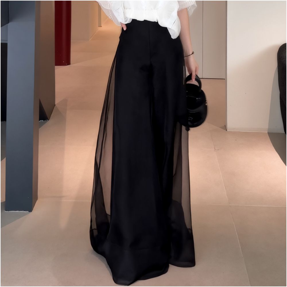 2025 Summer New Fashionable European High end Exquisite Mesh Design Wide Leg Pants for Women Small and Unique Floor Pants image 0