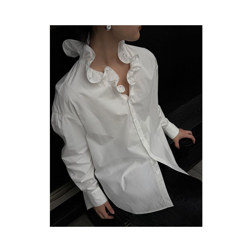 X Rose French style mature and sophisticated ruffled trim shirt new niche loose fitting fashionable base layer top for women image 2