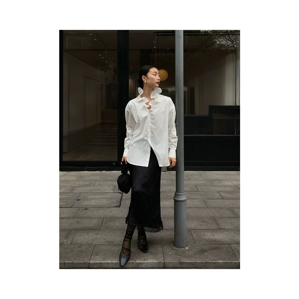 X Rose French style mature and sophisticated ruffled trim shirt new niche loose fitting fashionable base layer top for women image 0