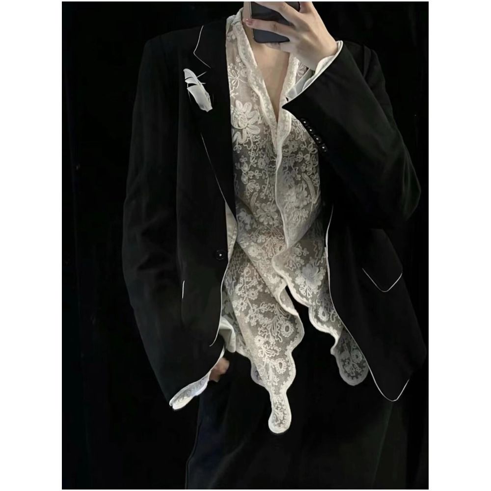 European high end French heavy industry base lace shirt top with white inner layer and small shirt for women s autumn wear 2025 new style image 0