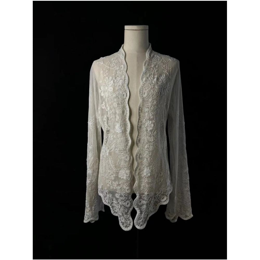 European high end French heavy industry base lace shirt top with white inner layer and small shirt for women s autumn wear 2025 new style image 2
