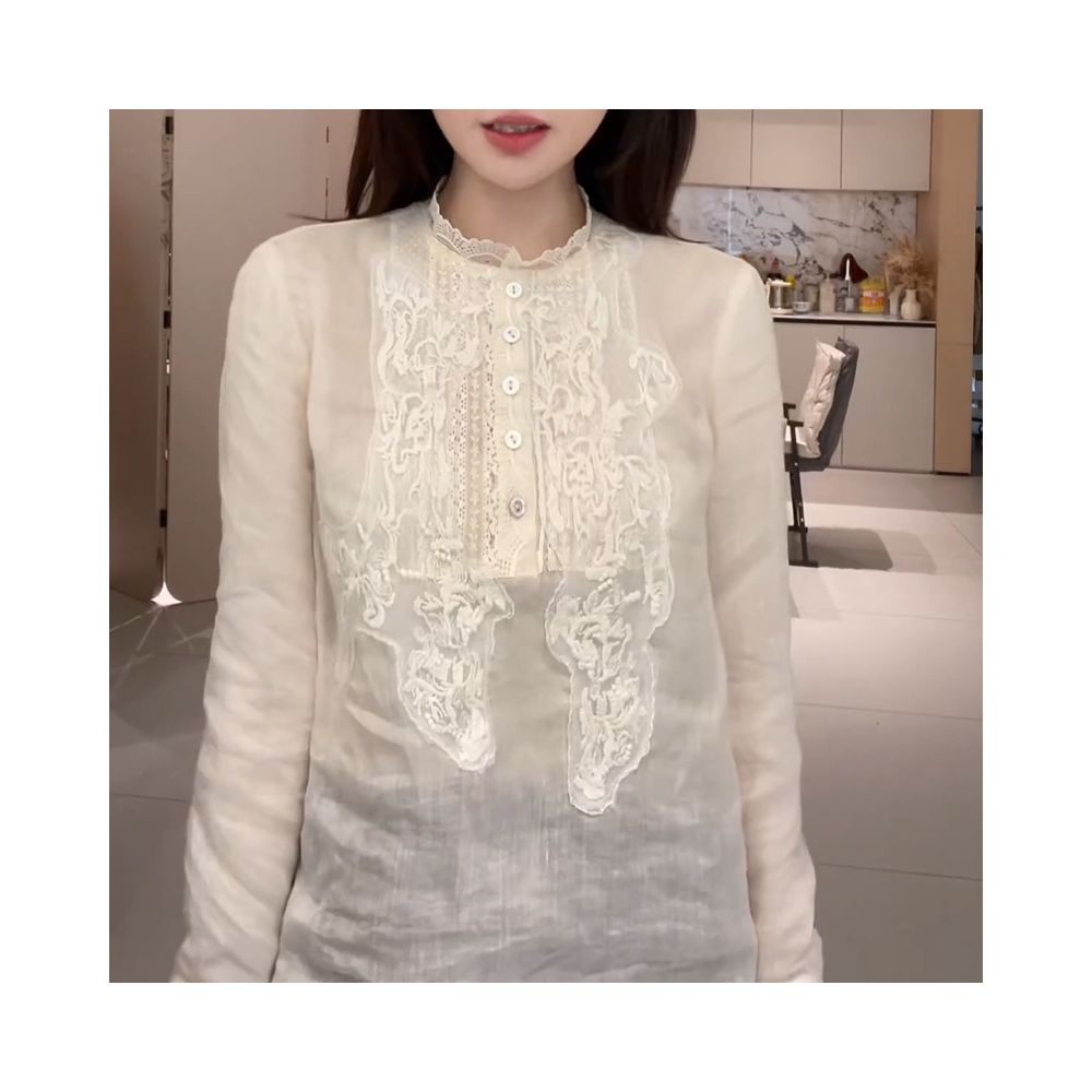 ASAYA5134 – Lace Whisper Linen Blouse 🌾🤍