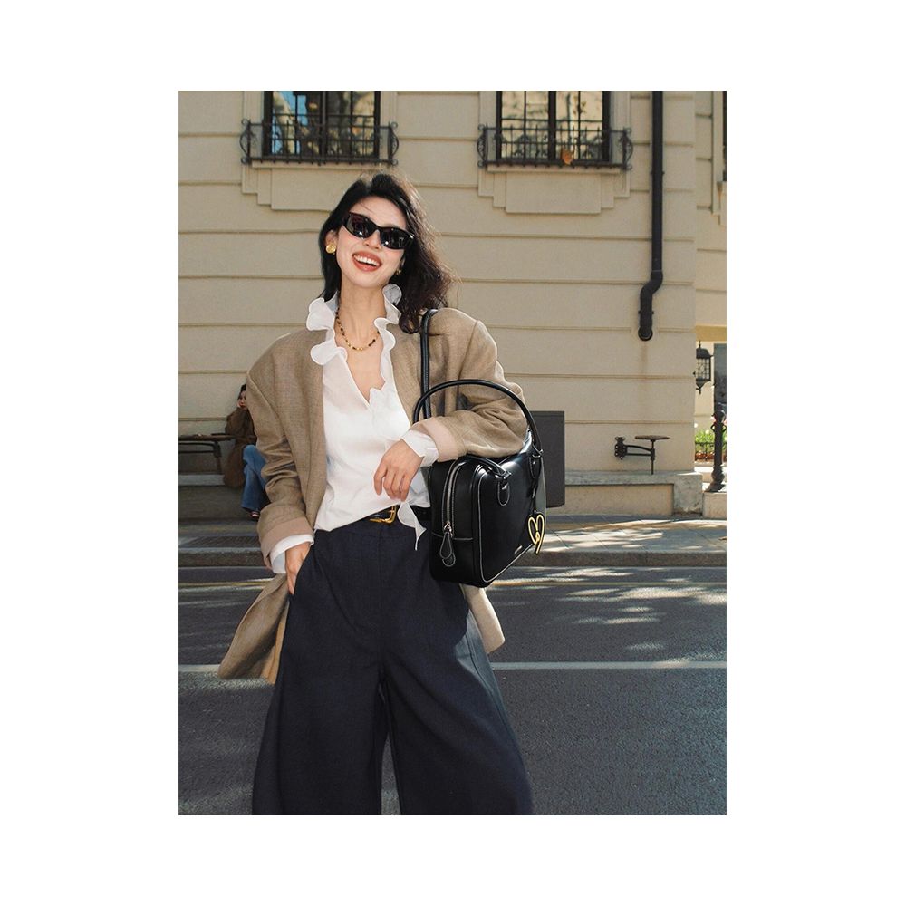 X Rose French style sophisticated shirt with ruffled trim new high end luxurious and fashionable base layer top for women image 0