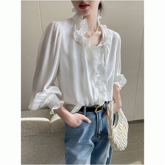 ASAYA5147 – Parisian Ruffle Silk Blouse 🤍☁️